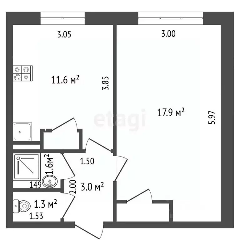 1-к кв. Забайкальский край, Чита ул. Строителей, 90 (35.4 м) - Фото 2