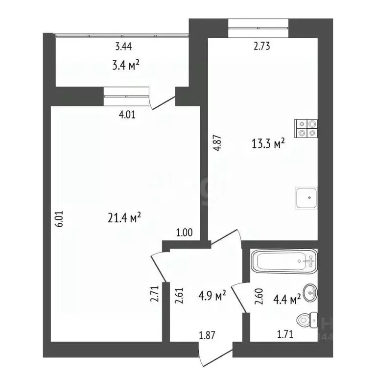 1-к кв. Тюменская область, Тюмень ул. Тимофея Кармацкого, 9 (43.7 м) - Фото 1