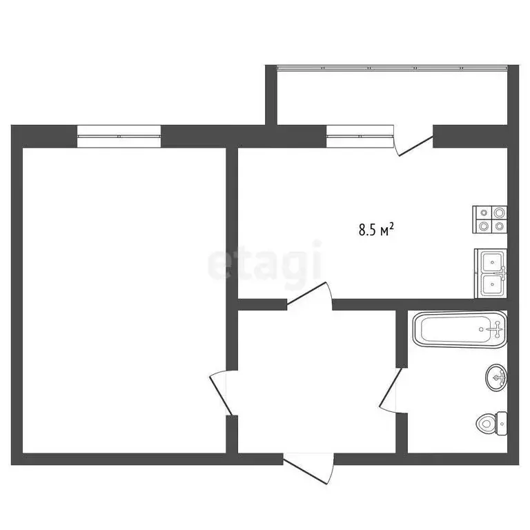 1-комнатная квартира: посёлок городского типа Ветлужский, Центральная ... - Фото 1