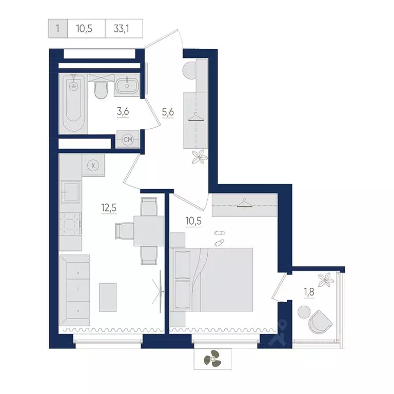 1-к кв. Башкортостан, Уфа ул. Евгения Столярова, 13 (33.1 м) - Фото 1