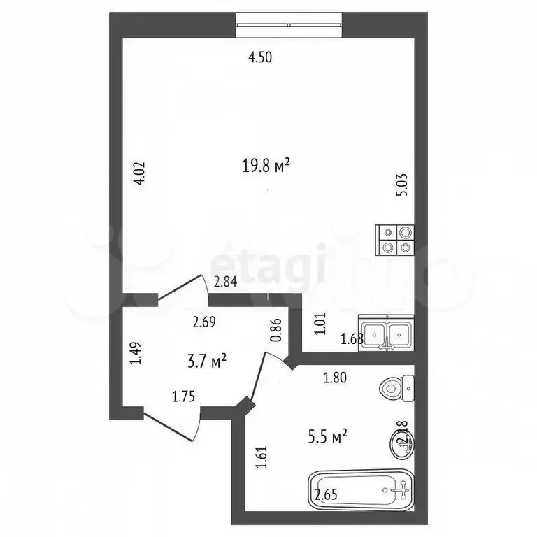 1-к. квартира, 30 м, 6/14 эт. - Фото 0