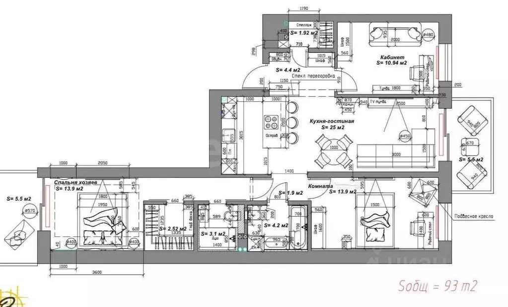 4-к кв. Татарстан, Казань ул. Шаляпина, 26 (81.9 м) - Фото 2