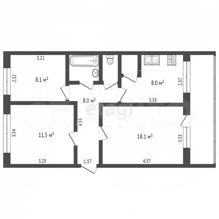 3-к. квартира, 56 м, 4/5 эт. - Фото 0