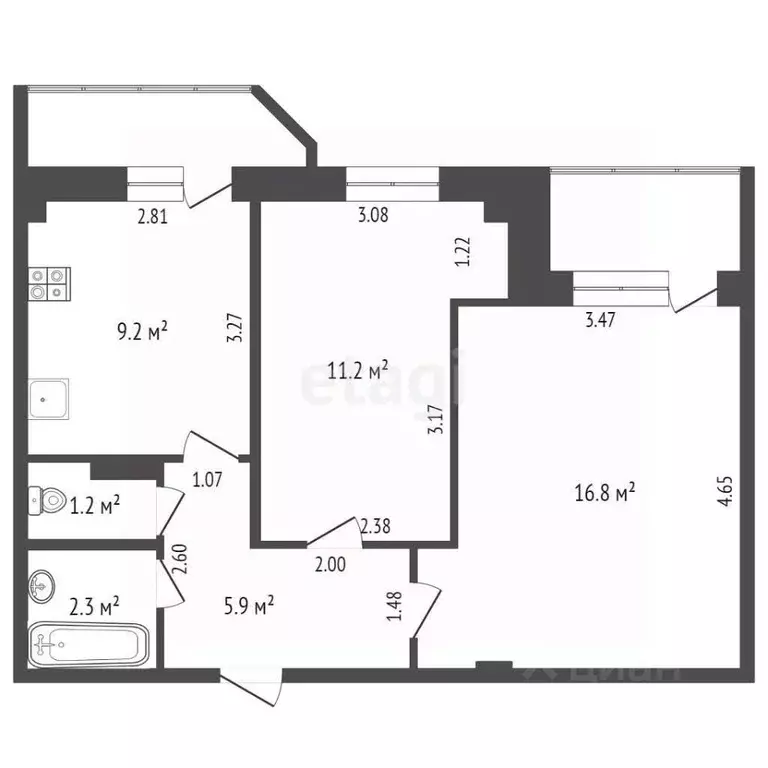 2-к кв. Ямало-Ненецкий АО, Новый Уренгой Сибирская ул., 81 (46.6 м) - Фото 1