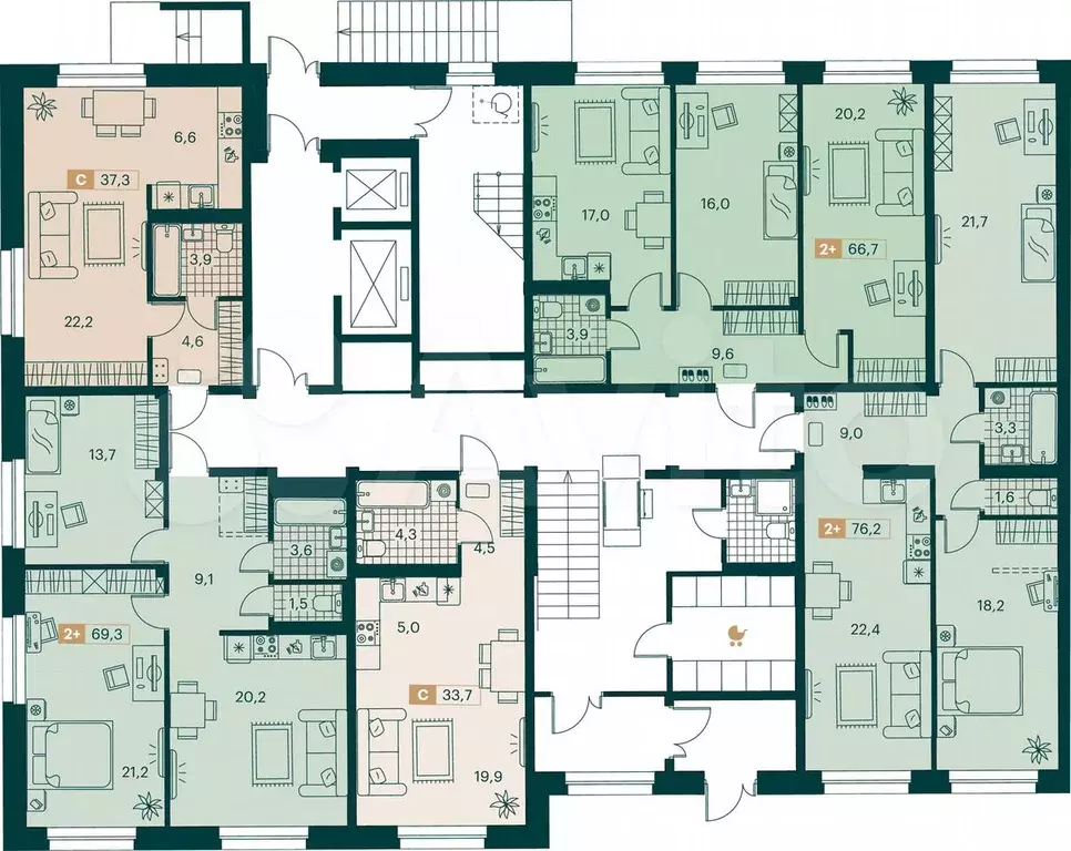 Квартира-студия, 37,3 м, 1/11 эт. - Фото 1