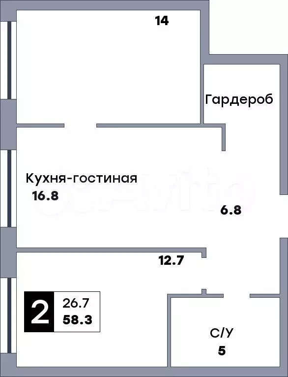 2-к. квартира, 58,3 м, 4/22 эт. - Фото 0