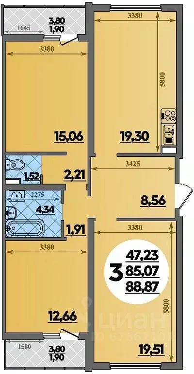 3-к кв. Адыгея, Майкоп ул. Олега Цокова, 3 (88.87 м) - Фото 0
