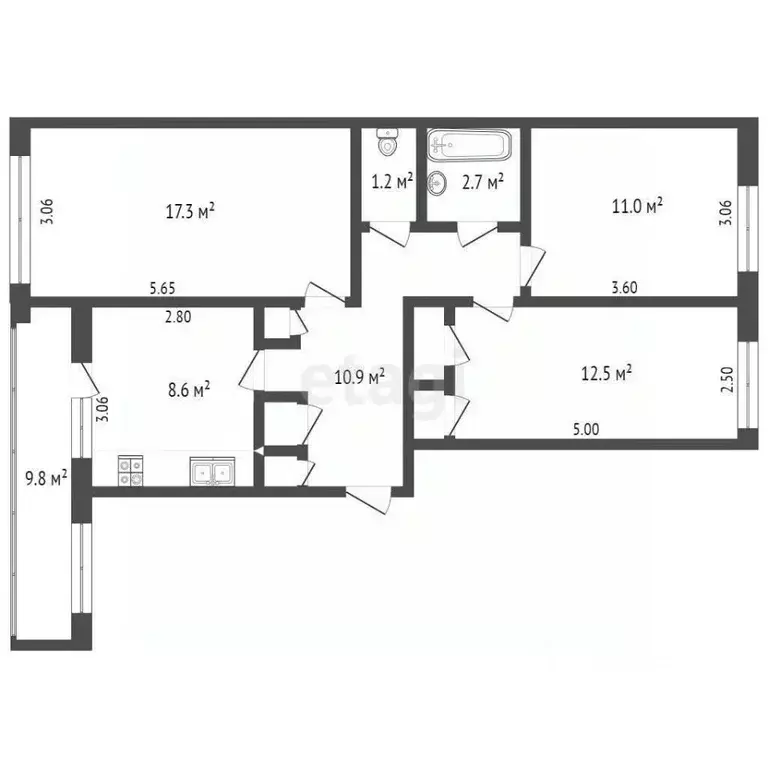 3-к кв. Псковская область, Печоры Юбилейная ул., 3 (66.0 м) - Фото 2