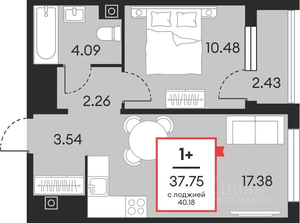 1-к кв. Ханты-Мансийский АО, Нефтеюганск ул. Нефтяников, 48А (37.75 м) - Фото 1