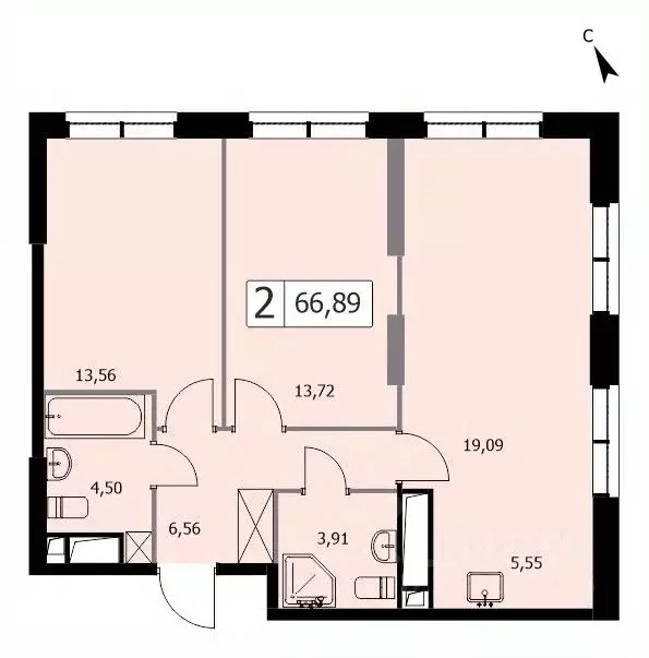 2-к кв. Москва 3-я Гражданская ул., 21 (66.8 м) - Фото 0