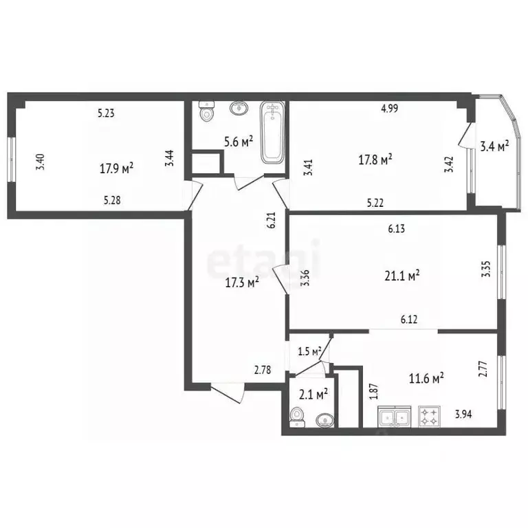 3-к кв. Санкт-Петербург просп. Луначарского, 11к1 (94.9 м) - Фото 2