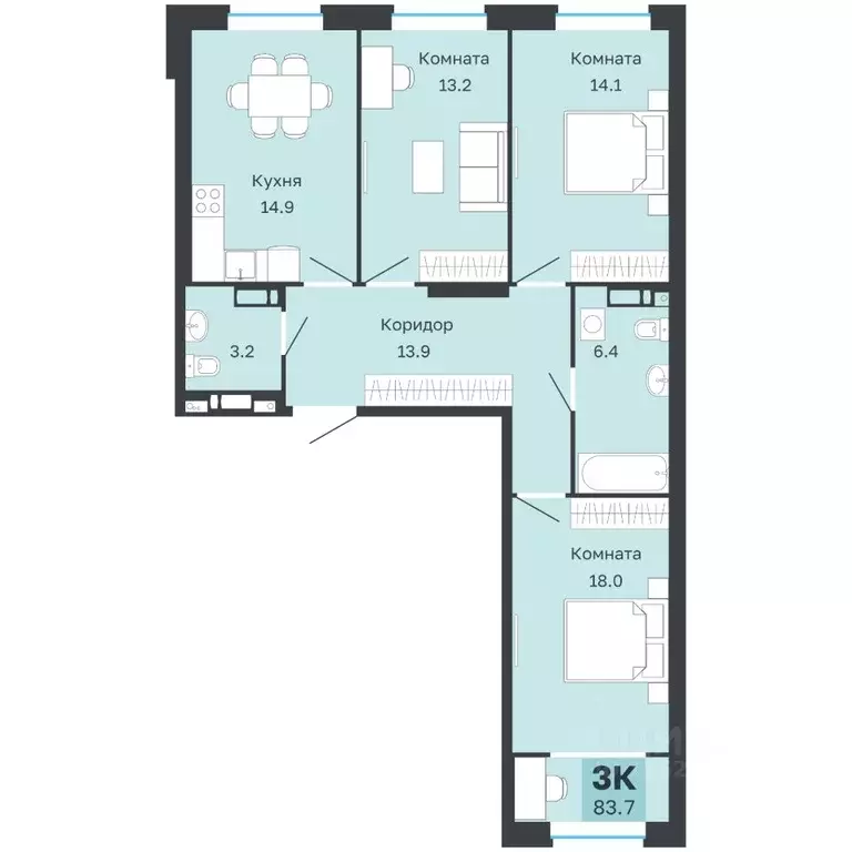 3-к кв. Пермский край, Пермь Парковый просп., 24 (83.7 м) - Фото 1