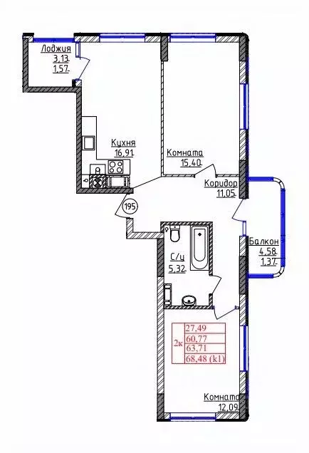 2-к кв. Калининградская область, Калининград ул. Дубовая Аллея (63.71 ... - Фото 1