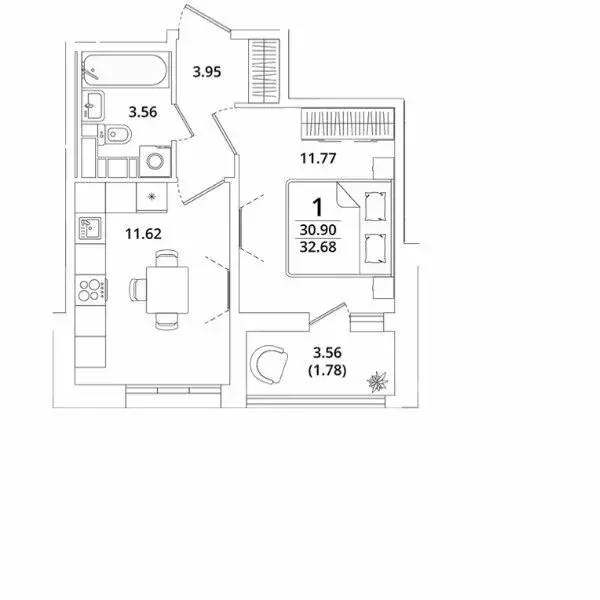 1-комнатная квартира: Санкт-Петербург, Кубинская улица, 82к3с1 (32.68 ... - Фото 0