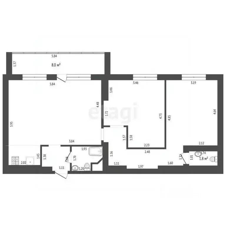 2-к кв. Тюменская область, Тюмень ул. Раушана Абдуллина, 1 (83.8 м) - Фото 2