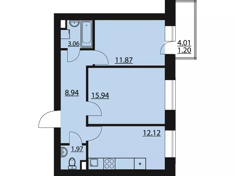 2-к квартира, 55.31 м - Фото 0
