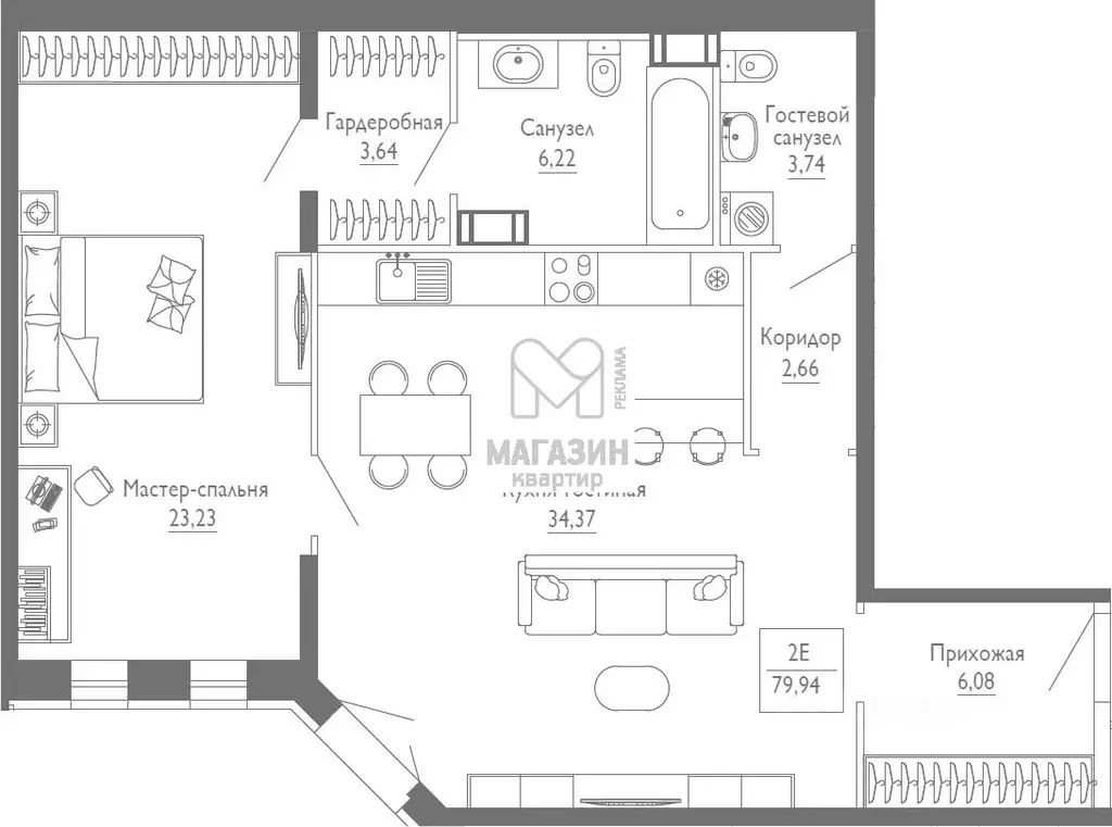 2-к кв. Санкт-Петербург 11-я Васильевского острова линия, 58 (79.94 м) - Фото 1