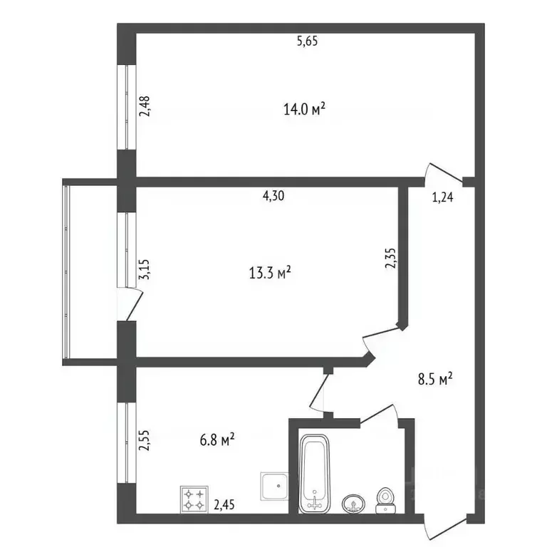 2-к кв. Амурская область, Благовещенск ул. Чайковского, 33 (45.7 м) - Фото 2
