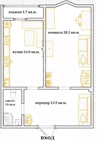 1-к. квартира, 52,9 м, 14/15 эт. - Фото 0