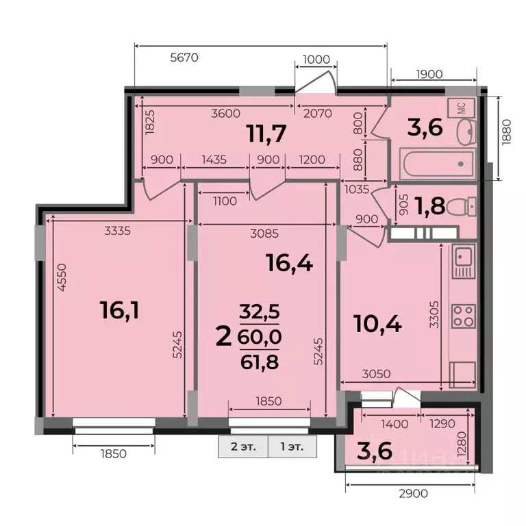 2-к кв. Владимирская область, Ковров Еловая ул., 82 (61.8 м) - Фото 1