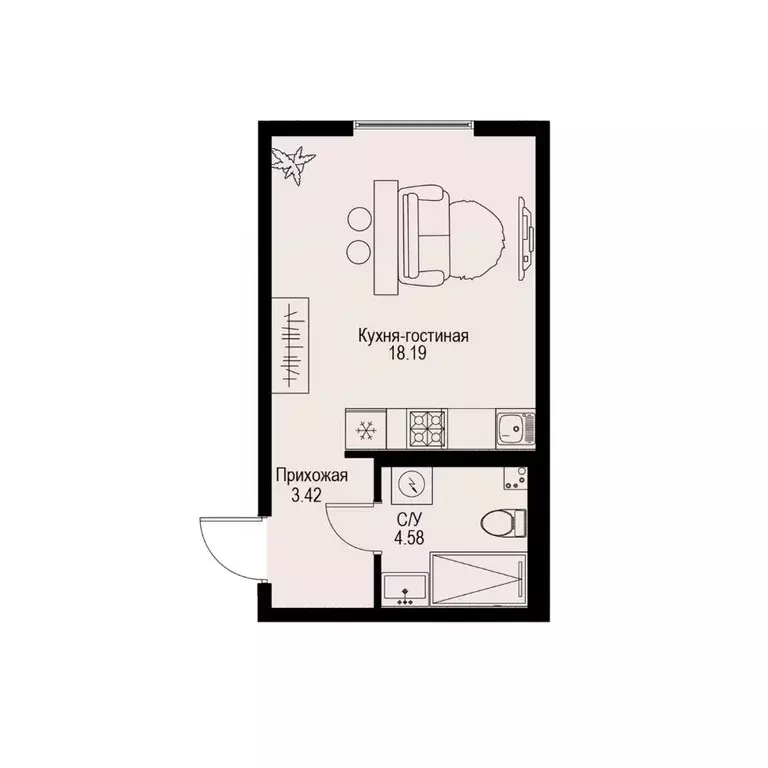 Студия Санкт-Петербург ул. Профессора Попова, 38 (26.19 м) - Фото 0