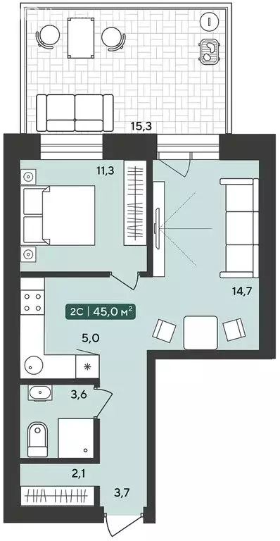 2-комнатная квартира: Октябрьский, жилой комплекс Альпийский квартал ... - Фото 1