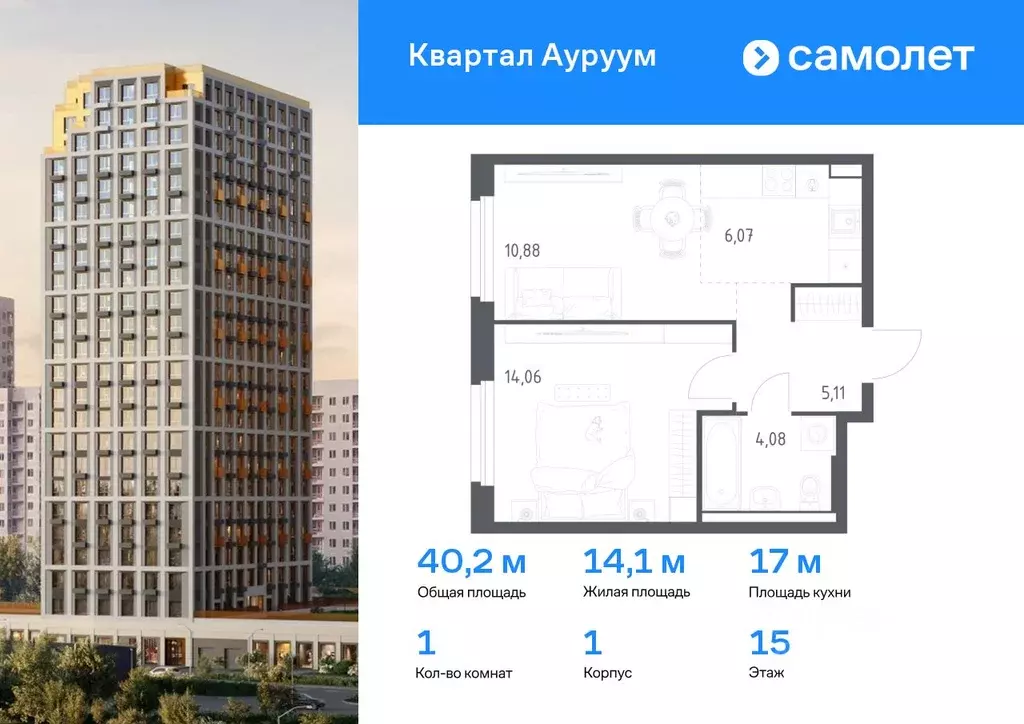 1-к кв. Свердловская область, Екатеринбург Квартал Ауруум жилой ... - Фото 0