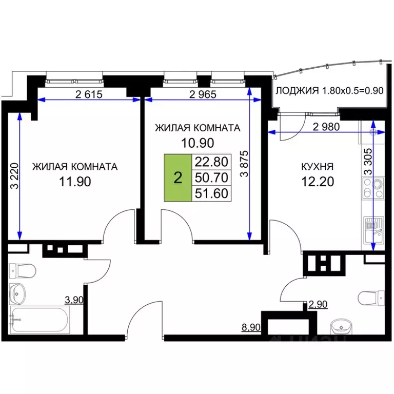 2-к кв. Краснодарский край, Анапа проезд Межсанаторный, 20К (51.7 м) - Фото 1