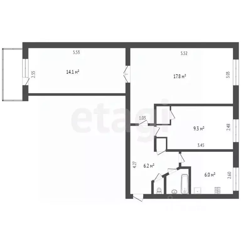 3-к кв. Крым, Симферополь ул. Гагарина (59.5 м) - Фото 1