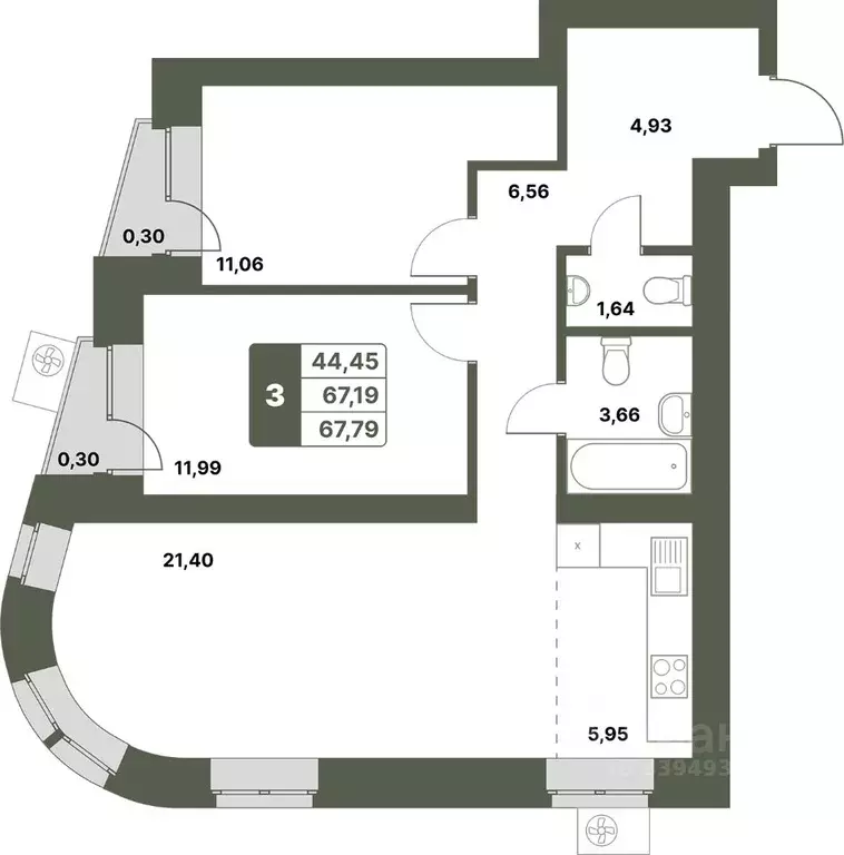 3-к кв. Башкортостан, Уфимский район, с. Миловка  (67.79 м) - Фото 0