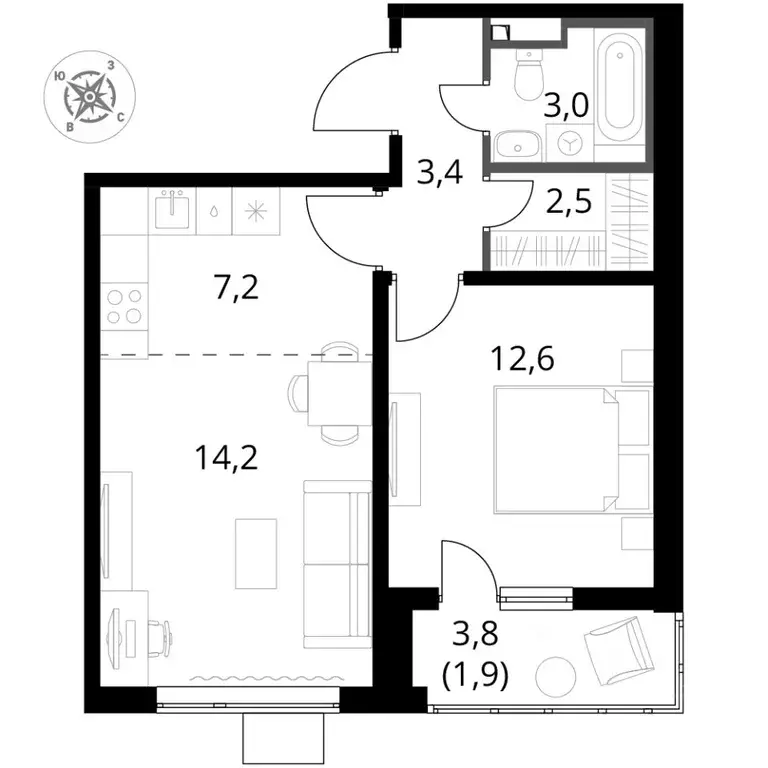 2-к кв. Московская область, Ленинский городской округ, д. Сапроново ... - Фото 2