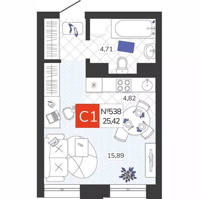 Квартира-студия: Тула, улица Павшинский Мост, 15 (25.42 м) - Фото 1