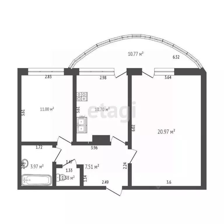 2-к кв. Башкортостан, Стерлитамак ул. Артема, 68 (61.9 м) - Фото 2