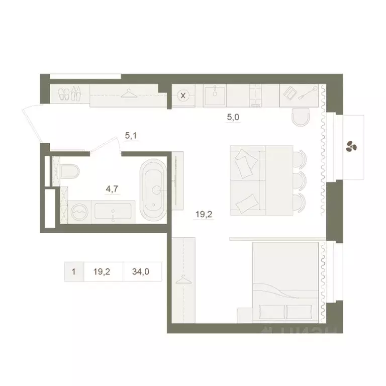 1-к кв. Башкортостан, Уфа Родина Парк жилой комплекс (34.0 м) - Фото 1