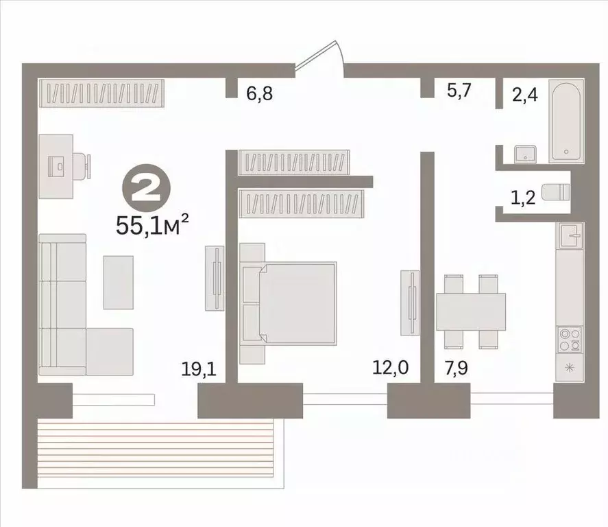 2-к кв. Новосибирская область, Новосибирск ул. Никитина, 2/1 (55.1 м) - Фото 2