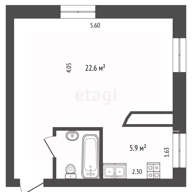 Студия Тюменская область, Тюмень Карская ул., 13 (31.2 м) - Фото 1