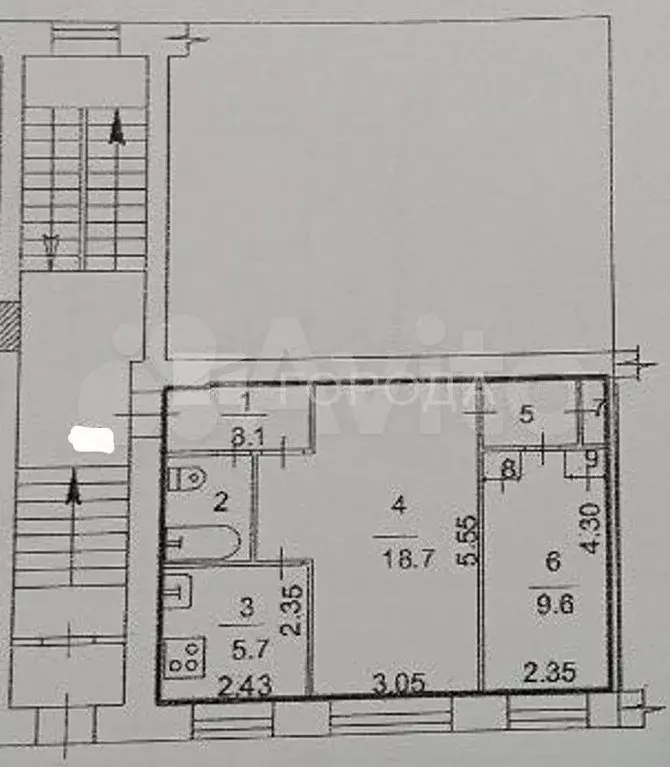 2-к. квартира, 43,1 м, 1/5 эт. - Фото 0