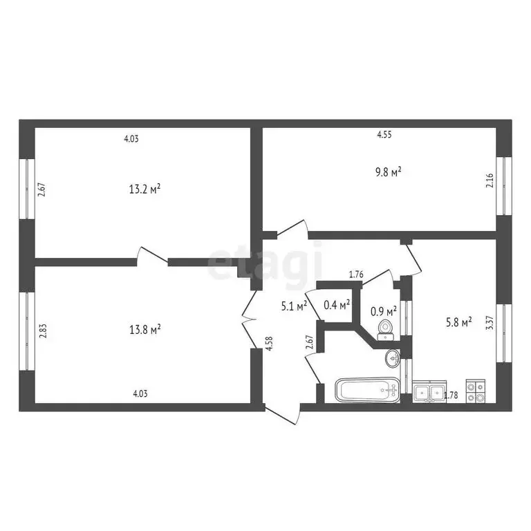 3-комнатная квартира: Луховицы, Озёрная улица, 23 (51.5 м) - Фото 0