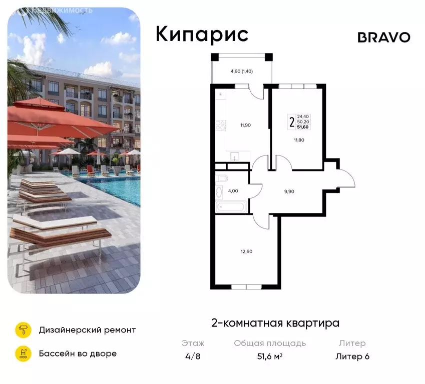 2-комнатная квартира: Сукко, жилой комплекс Кипарис (51.6 м) - Фото 1