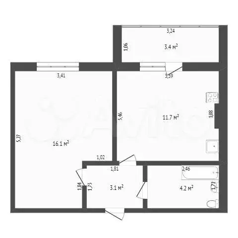 1-к. квартира, 29,4 м, 3/3 эт. - Фото 0