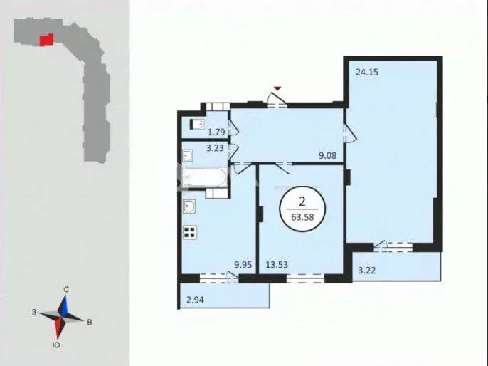 2-к кв. Владимирская область, Владимир ул. Родионовка, 4А (63.58 м) - Фото 0