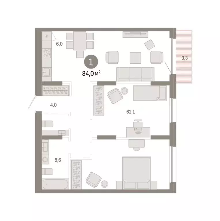 1-комнатная квартира: Тюмень, улица Республики, 205к1 (84.02 м) - Фото 1