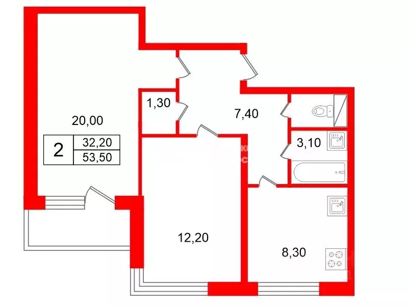 2-к кв. Санкт-Петербург просп. Ветеранов, 87 (53.5 м) - Фото 2