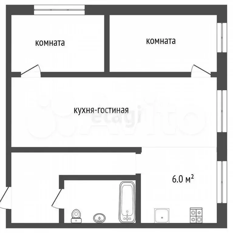3-к. квартира, 41,6 м, 4/4 эт. - Фото 0