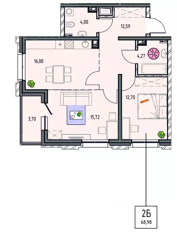 2-к кв. Иркутская область, Иркутск ул. Баррикад (68.98 м) - Фото 0
