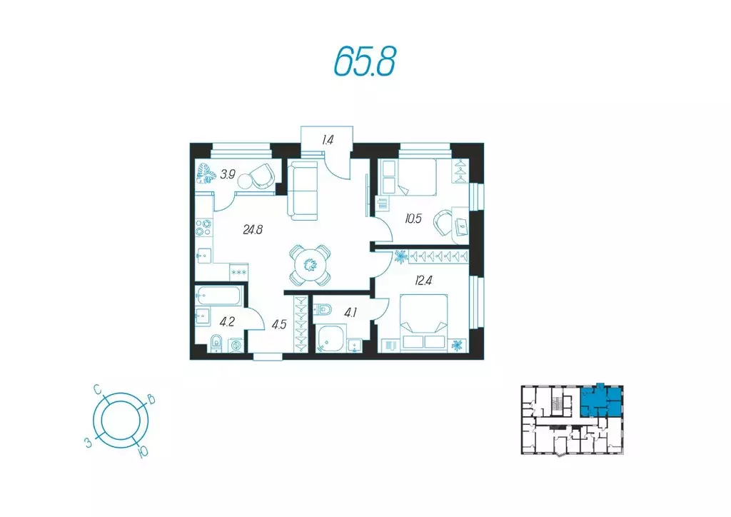 2-к кв. Тульская область, Тула ул. Михеева, 9А (65.8 м) - Фото 0