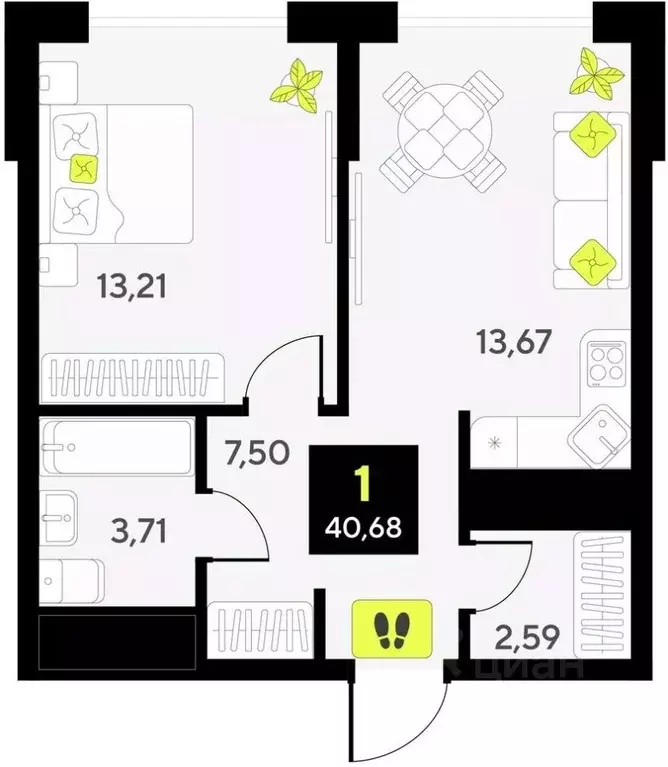 1-к кв. Тюменская область, Тюмень ул. Андрея Приказнова, 1 (40.68 м) - Фото 0