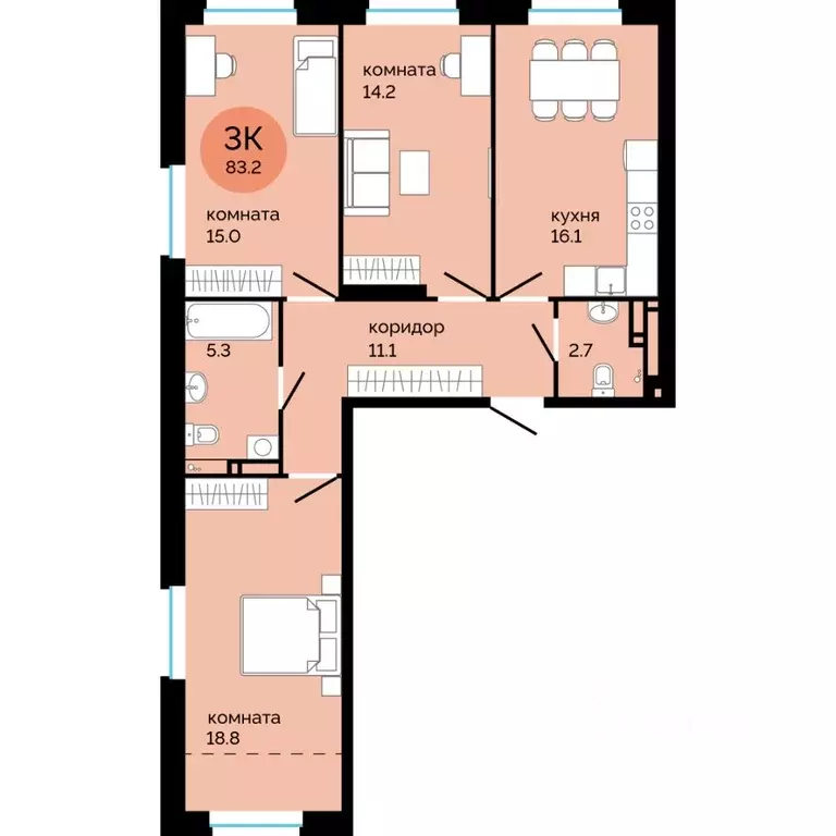 3-к кв. Пермский край, Пермь ул. Яблочкова, 5к4 (83.2 м) - Фото 1