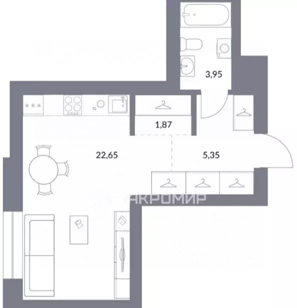 1-к кв. Новосибирская область, Новосибирск Нарымская ул., 22 (34.0 м) - Фото 1