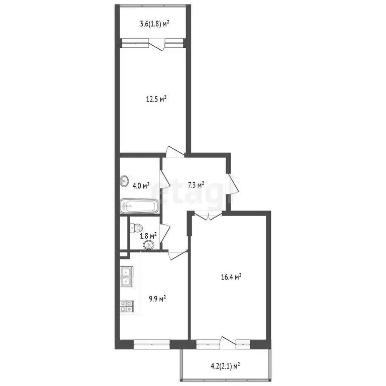 2-комнатная квартира: Мирное, улица Крымской Весны, 13к1 (51.5 м) - Фото 1